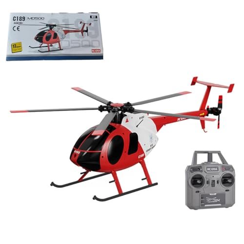 OYDL MD500 C189 Proud Bird RC Plane 1/28 Scale 2.4G 4CH Single Rotor Helicopter with 6 Axis Gyro for Beginners Adults RTF Version Red and White