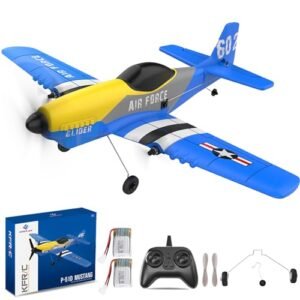 Rumdout RC Plane 3 Channel p51 Mustang rc Plane Fighter Toys,2.4GHz 6-axis Gyro Stabilizer RTF Glider Aircraft Plane with 2 Batteries, Easy to Control for Adults and Children, KF602