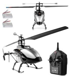 Ssccgym 21.65 Inch V913 A Black Silver Large Brushless Remote Control Alloy Helicopter Aircraft with RC Helicopter Engine for Adults Beginners Youth 4CH RC Heli Model Fall Resistant Altitude Maintain RTF 550MM 2 Batteries