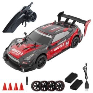 Dodoore RC Drift Car with Mickey Thompson RC Drag Tires 1:14 Scale 4WD 40KM/H High Speed Racing Car LED Lights 2 Batteries for Kids and Adults Red