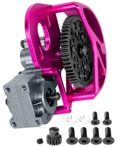 hopsupRC Aluminum Transmission Gearbox Upgrades Part for 1/10 Axia1 SCX10, SCX10 II 90046,90047,Wraith,AX10 RC Crawler Truck,Center Transmission Gearbox Hops up,Pink with Titanium