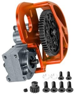 hopsupRC Aluminum Transmission Gearbox Upgrades Part for 1/10 Axia1 SCX10, SCX10 II 90046,90047,Wraith,AX10 RC Crawler Truck,Center Transmission Gearbox Hops up,Orange with Titanium