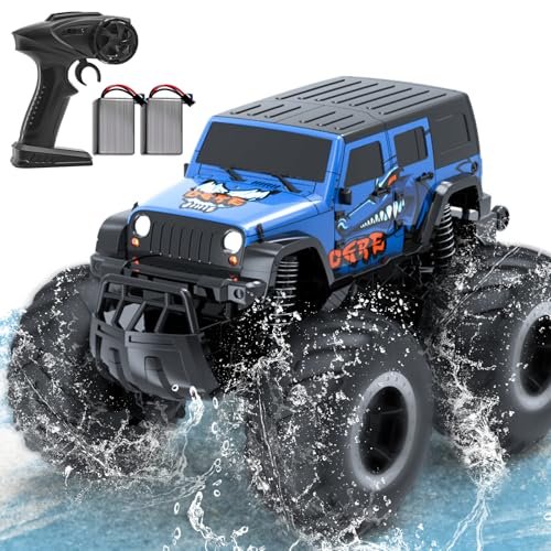 Pupu Pig 1/16 Scale RC Truck Body Designs Amphibious Remote Control Car with Waterproof 4WD Off Road Capability and 2 Batteries for Kids