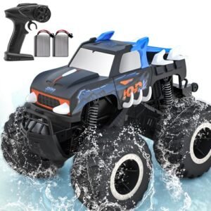 Monster Energy RC Truck Body Upgraded Amphibious Remote Control Car Toys for Boys 1/16 Scale 4WD Off Road RC Truck with 2 Batteries Waterproof All Terrain Toy Cars Gifts for Kids Adults