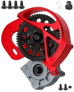 Transmission Gearbox Upgrades Part for 1/10 Axial SCX10, SCX10 II 90046,90047,AX10 RC Crawler Truck,Aluminum Center Transmission Gearbox Hops up,Red&Titanium