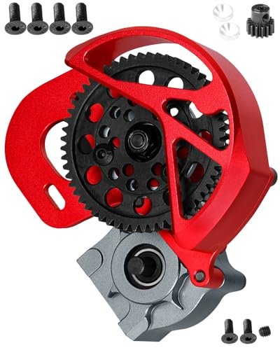 Transmission Gearbox Upgrades Part for 1/10 Axial SCX10, SCX10 II 90046,90047,AX10 RC Crawler Truck,Aluminum Center Transmission Gearbox Hops up,Red&Titanium