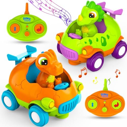 HOLYFUN RC Tire Neosho Dinosaur Remote Control Car Set with Music and Light for Toddlers