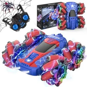NQD Spider Blippi RC Race Car Double Sided 360 Rotating 4WD Off Road Remote Control Stunt Toy with Music and Lights for Kids Ages 8 12