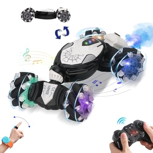 OSQI Gesture Sensing RC Stunt Car with Light & Music - Drift Hand Controlled Remote Control Twist Cars 360° Rotation with Spray, 2.4GHz 4WD Rechargeabletoys for Boys Age 8-12 Birthday Xmas Gift
