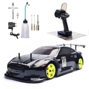 BINGXMF Nitro RC Cars 1/10 Scale Two Speed Professional Grade Nitro Gas for RC Cars Fast Drift 4WD 80KMH Metal Chassis Off Road Short Course Truck in Black