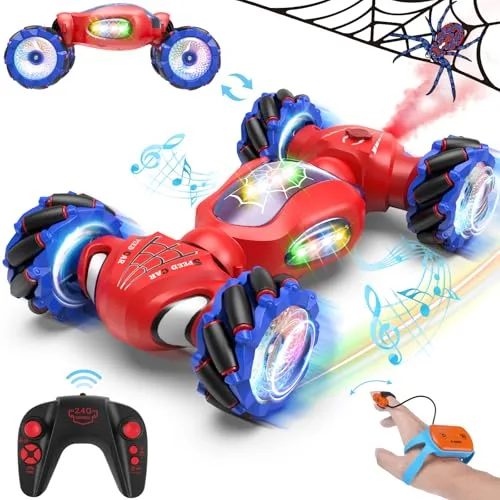Fosgoit A979B RC Car 2.4Ghz 4WD Gesture Sensing Remote Control Stunt Car with Light Music Spray for Kids Birthday Gifts