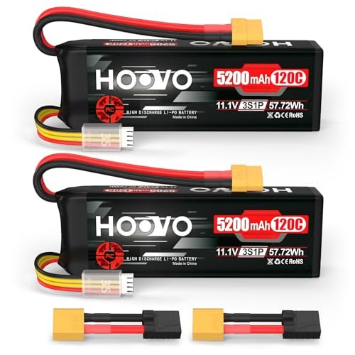 HOOVO 3S LiPo Battery 5200mAh 120C Softcase with XT60 and TR Plug for RC Racing Helicopter Car Truck Airplane Boat 2Pack
