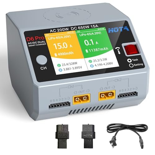 HOTA D6 Pro Smart Lipo Battery Charger Dual Channel 200W AC 650W DC for RC Race Car Parts and FPV Drones