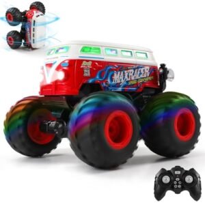 DYODYORC 2.4Ghz RC Monster Truck Crashes Toy All Terrain Remote Control Car with Spray Music and 3 Lighting Effects for Kids Red