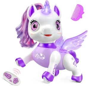 Britik Unicorn Robot Toy for Girls Ages 4 to 8 Remote Control Interactive Pet with Glowing Wings and Horn