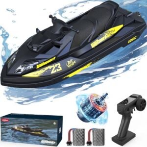 CaptainRC Turbo Jet RC Boat 25MPH High Speed Brushless Remote Control Boat with 2.4GHz Controller 2 Batteries LED Light for Pools Lakes Rivers