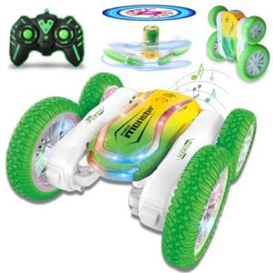 OSQI LED Remote Control Car for Kids - Double Sided Fast RC Car, 360°Rotating with Headlights & Music 2.4Ghz Indoor/Outdoor Rechargeable Toy Car for Boys Age 3-7 8-12 Birthday Xmas Gift