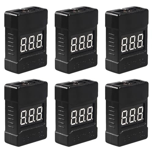 AEDIKO 6pcs RC 1-8S Battery Tester Monitor LiPo Battery Checker Low Voltage Buzzer Alarm with LED Indicator