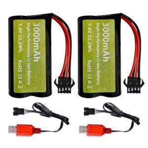 Fytoo 2PCS 7.4V 3000mah 15C 2S Li ion Battery with SM 4P Plug for Mayhem Engineering RC Wheels Remote Control Vehicles