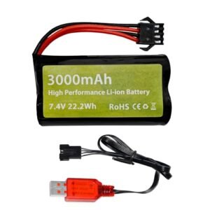 Fytoo 1PCS 7.4V 3000mah 15C 2S Li-ion Battery with SM-4P Plug with USB Charging Cable for EC08 DE85 Remote Control Car Truck Remote Control Boat Remote Control Drone Engineering Vehicle Battery
