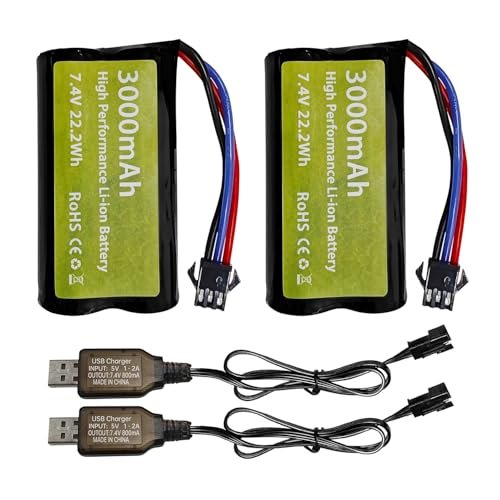 Sea Jump 2PCS 7.4V 3000mAh 15C 2S Li ion Battery with SM 3P Plug and USB Charger for DE43 DE60 9500E RC Car Model Truck Huina 1575 RC Engineering Vehicle