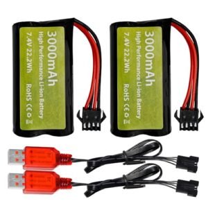 Sea Jump 2PCS 7.4V 3000mah 15C 2S Li ion Battery with SM 4P Plug and USB Charger for RC Engineering Richland WA Remote Control Vehicles