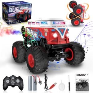 Everbigmai Hooligan RC Truck 1 20 Scale Stunt Bus Car with 2 4GHz Remote Control All Terrain 360 Rotating Monster Truck Toys 15KM H Speed LED Lights Music Spray Rechargeable Battery Gift for Kids