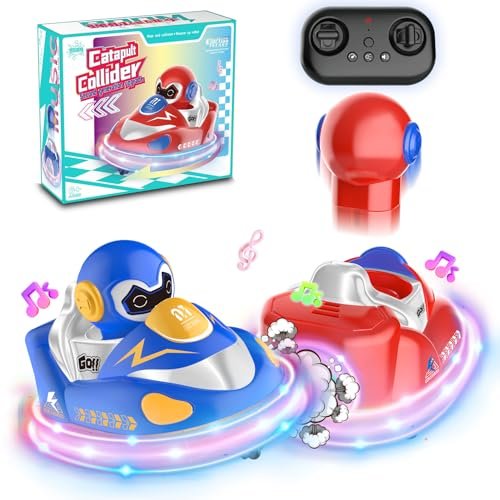 OSQI 2 Pack Cartoon Remote Control Cars for Kids - Drift, Crash, Eject - Dual Remote Control Toy Car Set - Toddler Toys with LED Lights & Music, Boys & Girls Christmas Birthday Gift