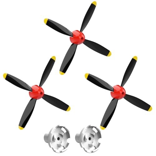 LEAMBE 3 Sets of 4 Blade Propeller Spare RC Plane Propellers Compatible with A350 RC Plane Nose Cone RED