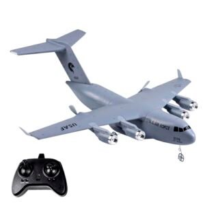 Dodoore RC Foam Cargo Plane 2 Channels C 17 Military Transport Aircraft 2.4GHz EPP Foam Fixed Wing Glider With Gyro Easy to Fly for Beginners Kids and Adults QF005