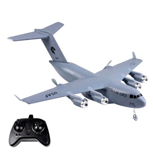 Dodoore RC Foam Cargo Plane 2 Channels C 17 Military Transport Aircraft 2.4GHz EPP Foam Fixed Wing Glider With Gyro Easy to Fly for Beginners Kids and Adults QF005