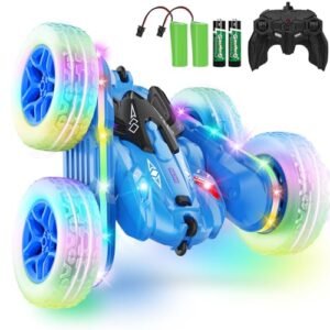 Gralima RC Stunt Car for Kids with Strip Lights and 360 Rotating Feature Blue