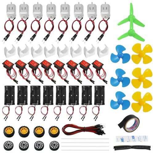 BriCool 8 Set DC Motor Kit with Mini DC Motor 1.5V 6V Dupont Wire AA Battery Holder Rocker Switch for DIY Toy Science Projects