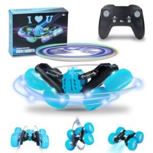 OSQI Fast RC Stunt Car - Remote Control Car Double-Sided Driving, 360° Rotating LED Light Subtitle Display with Wheel Light, Indoor/Outdoor All-Terrain Off-Road Toy Vehicle, Gift for Boys and Girls