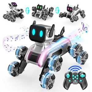 Yeriayha 1960s RC Cars Inspired Robot Dog Toy 8WD Remote Control Car with Light and Sound for Kids Age 8 13