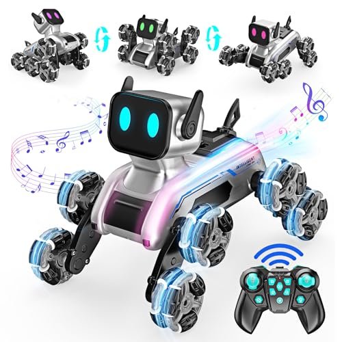 Yeriayha 1960s RC Cars Inspired Robot Dog Toy 8WD Remote Control Car with Light and Sound for Kids Age 8 13