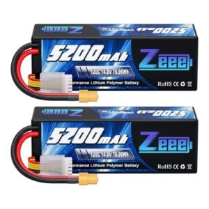 Zeee 4S Lipo Battery 5200mAh 14.8V 120C Hard Case with XT60 Plug for 1 10 Scale RC Truck Hard Bodies and Other RC Vehicles 2 Pack