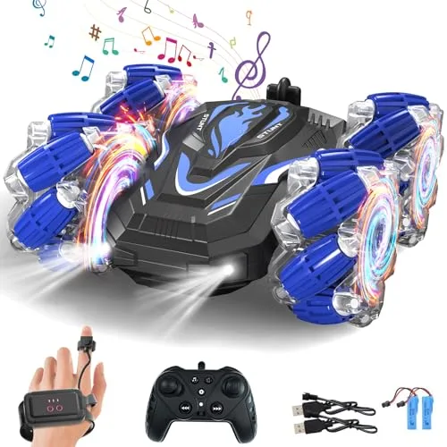 LOOZIX FX10 RC Car Gesture Sensing Stunt Car with 2.4G Remote Control LED Lights Music for Boys 6 12 Years Old
