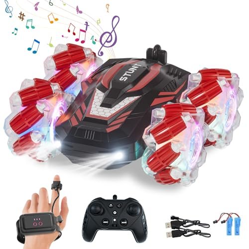 LOOZIX Twisted Hobby RC Planes Gesture Sensing Stunt Car with Lights Music Hand Gesture Remote Control 360 Spins Double Side for Boys