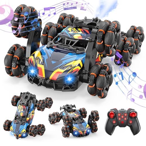 Scientoy Hot Wheels All Terrain RC Stunt Car 8WD Remote Control Toy with Lights Music Spray for Boys Girls Ages 6 8 10 12