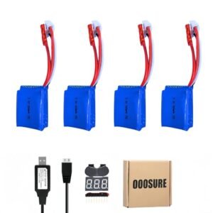 OooSure 25C 7.4V 300mAh Lithium Battery with JST Plug for Orlandoo Hunter 1 35 RC Truck Jeep Toy Includes 2S USB Charging Cable and Buzzer Voltage Tester