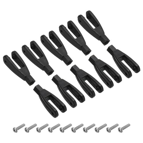 MECCANIXITY 10Pcs Nylon Clevis M2 Thread Linkage 2mm End with Screws Fixing Wings for Filming Helicopter RC Airplane Car Model Replacements Black