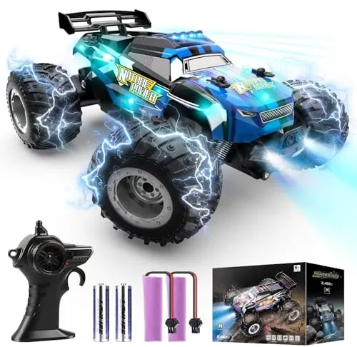 Best Rechargeable Batteries for RC Cars 2.4Ghz Glow Up Remote Control Monster Truck with LED Lights 20 KMH Speed All Terrain Off Road Toy for Boys Kids Ages 4 12