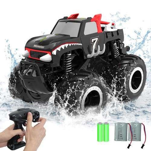 Gosetoys 1 16 Nitro RC Monster Truck 4x4 Off Road Waterproof Remote Control Jeep Amphibious All Terrain Toy for Boys and Girls Ages 6 12 Red Pickup