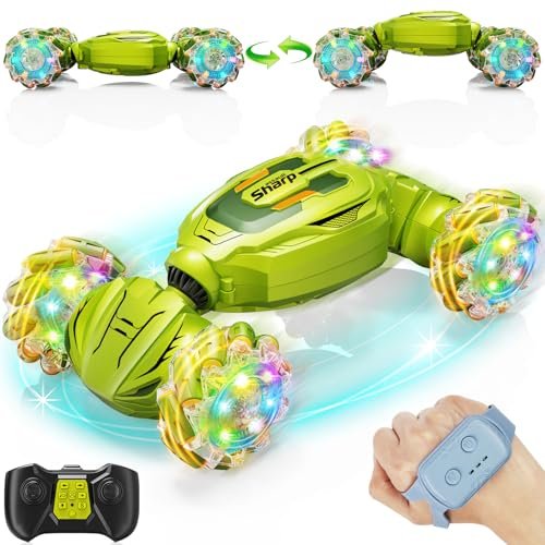 XYZ Brand 3D Printed Off Road RC Car Gesture Sensing Remote Control Stunt Toy for Kids Ages 6 7 8 9 10 11 12 Green