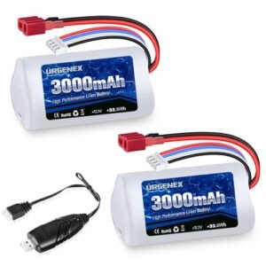 URGENEX 11.1V 3000mAh Li-ion Battery for R608 Brushless RC Boat 15C 3000mAh High Capacity RC Battery with Dean-Style T Plug 33.3Wh 3S Fit for DEERC 2104 210E 200E High Speed RC Boats 2PCS