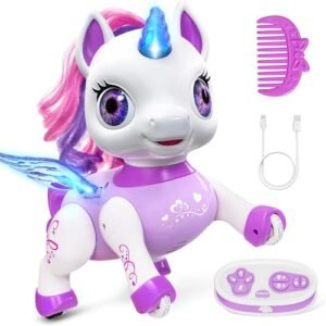 beefunni Unicorn Robot Toy for Girls with LED Horn and Wings Remote Control Rechargeable Dancing Voice Purple