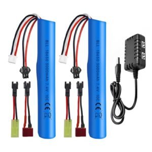 Sea Jump 2PCS 7.4V 10C 3000mAh Lithium Battery with SM 2P Plug and 2in1 Charger for MP5K M4 M110 SRB1200 SRB400 SRB400 SUB Airsoft Guns and RC Cars