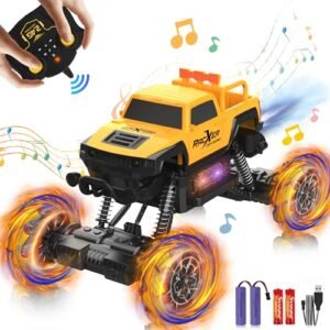 Eulogia RC Dump Truck Remote Control 1:12 Scale High Speed 4WD All Terrain Toy with RGB Wheel Lights and Music for Kids Ages 4 10