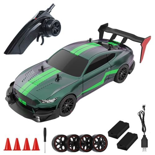 Dodoore RC Drift Car with 2.2 Belted RC Tires 1:14 4WD 40KM/H High Speed Remote Control Racing Car LED Lights 2 Batteries for Kids Adults Green